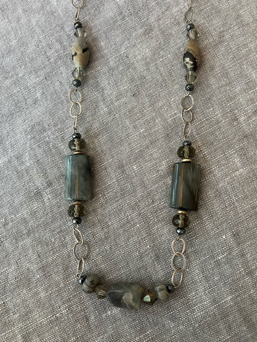 Sterling silver necklace with grey stones